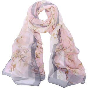 Women's Light Pink Fashion Lightweight Head Scarf Floral Print Chiffon Scarves